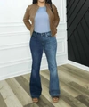 Risen High Rise Ankle Wide Button Down Front Patch Pocket Cuff Jean In Denim In Blue