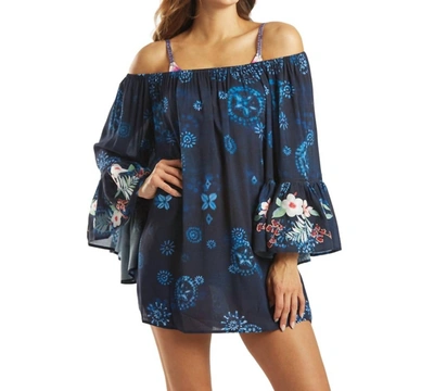 Johnny Was Annia Off The Shoulder Cover Up In Multi In Blue