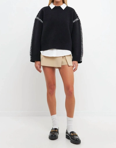 English Factory Whip Stitch Oversized Sweater In Black In Black,white