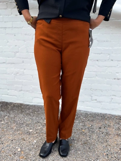 Multiples Fine Line Twill Ankle Pants In Caramel In Brown