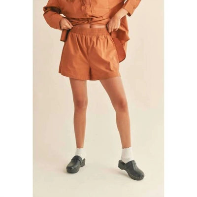 Miou Muse Solid Woven Shorts In Toffee In Brown