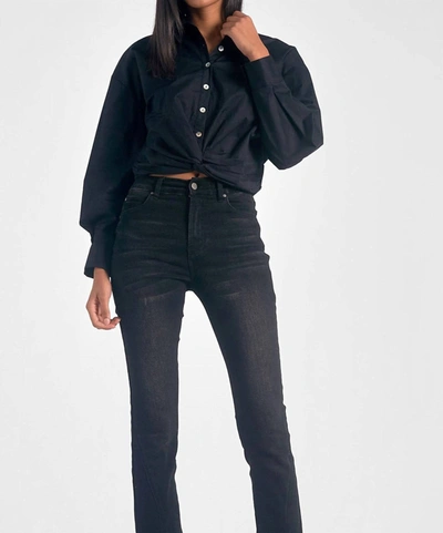 Elan Long Sleeve Button Down Twist Front Top In Black