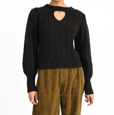 Molly Bracken Soft Cable Knit Cutout Sweater In Black