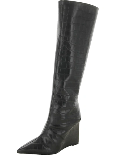 Schutz Asya Up Womens Leather Wedge Knee-high Boots In Black