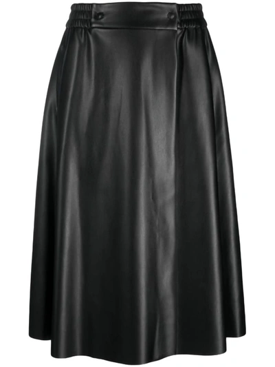 Nude High-waist Draped Midi Skirt In Black