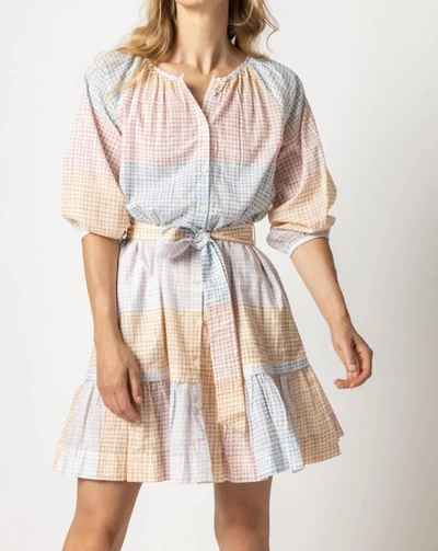 Lilla P 3/4 Sleeve Button Down Peplum Dress In Abstract Check Print In Multi