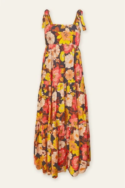 Dress Forum The Mariposa Floral Babydoll Tie Shoulder Tiered Midi Dress In Multi