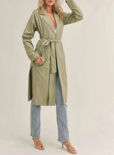 Sage The Label Matcha Belted Long Jacket In Olive In Green