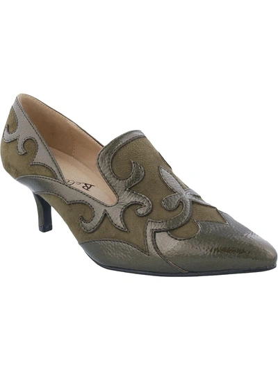 Bellini Bengal Womens Faux Suede Pointed Toe Loafer Heels In Green