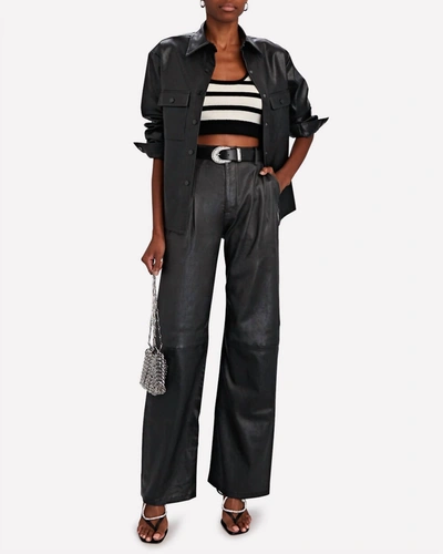 Sprwmn Pleated Leather Straight-leg Pants In Grey