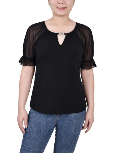 Ny Collection Petites Womens Sheer Mesh Blouse In Black