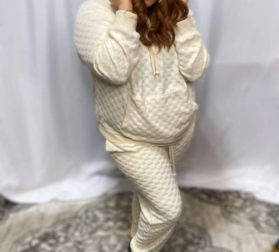 Sew In Love All Snuggled Up Checkered Hoodie And Jogger Set In Ivory In Multi
