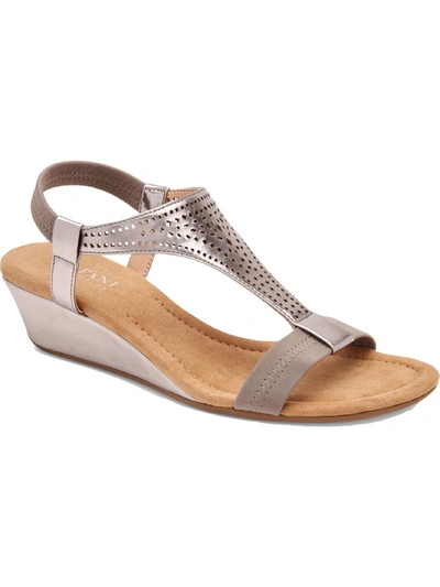 Alfani Vacanzaa 2 Womens Faux Leather T-strap Wedge Sandals In Silver