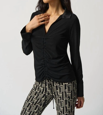 Joseph Ribkoff Knit And Satin Ruched Top In Black