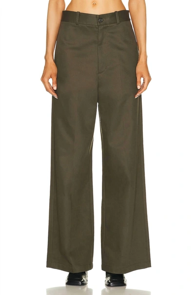 Nili Lotan Johan Cotton Wide Pants In Army Green