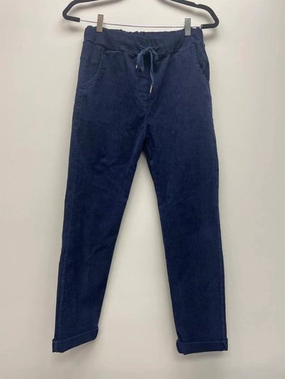 M Made In Italy Navy Corduroy Straight Pants In Blue