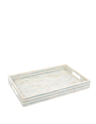 8 Oak Lane Striped Mother Of Pearl Rectangle Tray In White In Multi