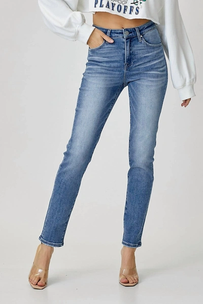 Risen Mid-rise Relaxed Skinny Jeans In Blue