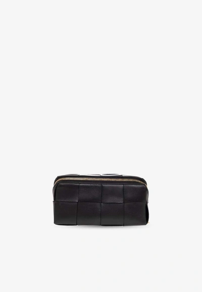 Bottega Veneta Cassette Leather Beauty Case In Black