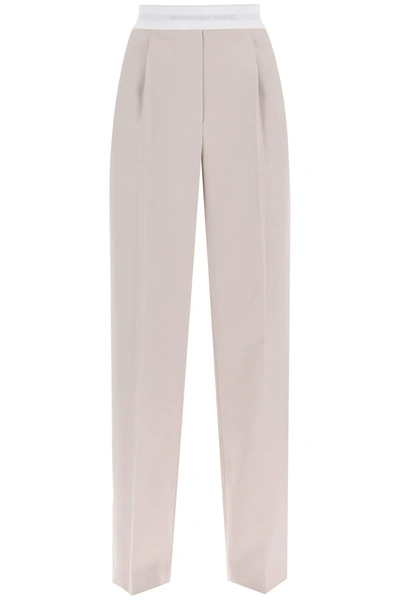 Alexander Wang Straight-cut Pants With Contrasting Logo Band In Beige