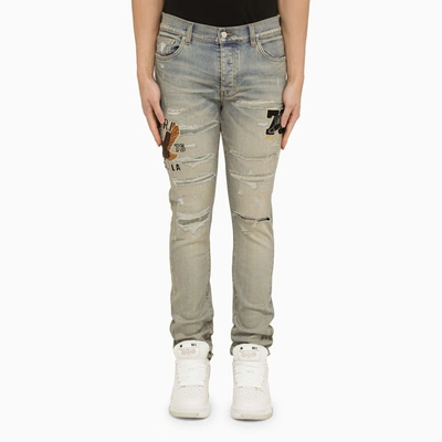 Amiri Jeans Varsity Eagle Logo Indigo Antico In Light Blue