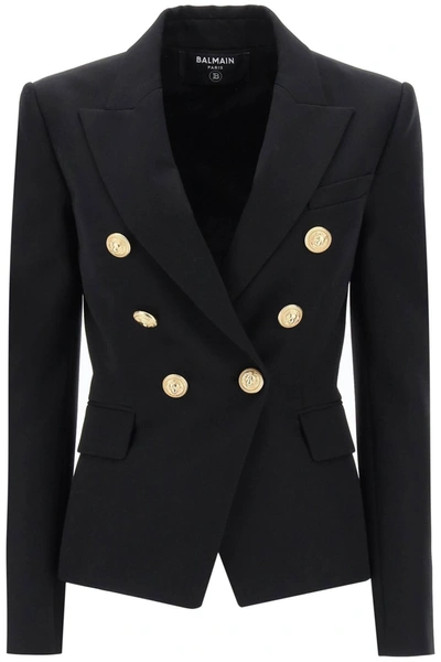 Balmain Double Breast Wool Blazer Jacket In Black