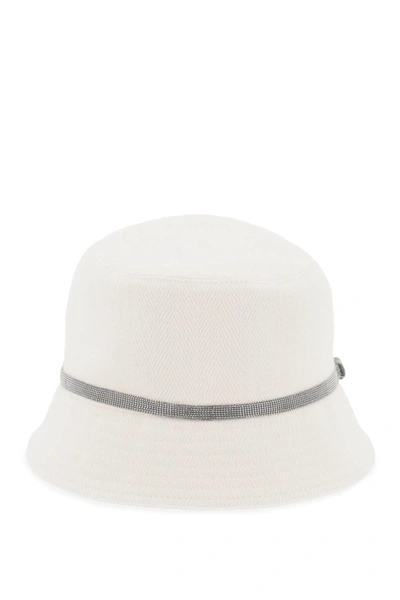 Brunello Cucinelli Cappello Bucket Shiny Band In White