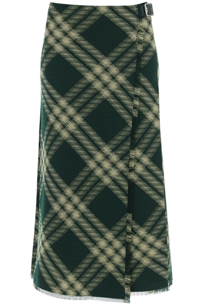 Burberry Check Printed Frayed In Green