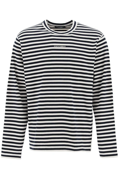 Dolce & Gabbana Long-sleeved Striped T-shirt In Bianco