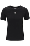 Dolce & Gabbana Black T-shirt With Logo Decorated With Crystals On The Front In Cotton Woman