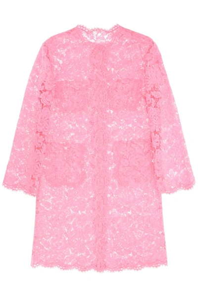 Dolce & Gabbana Dust Coat In Floral Cordonnet Lace In 粉色的