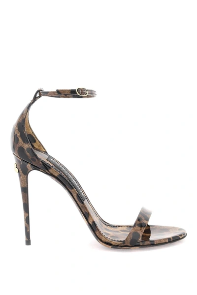 Dolce & Gabbana Leopard Print Glossy Leather Sandals In Brown