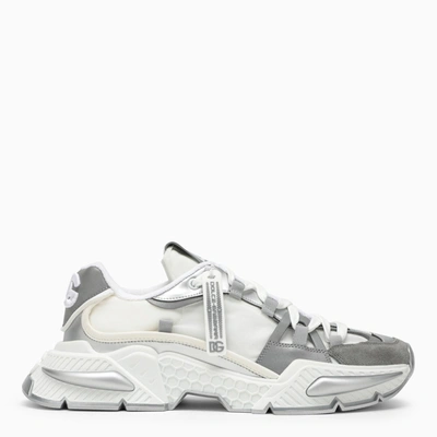 Dolce & Gabbana Men's White Low Top Trainers With Contrasting Leather Details In Silver