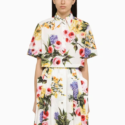 Dolce & Gabbana White Cropped Cotton Shirt With Garden Print For Women Ss24
