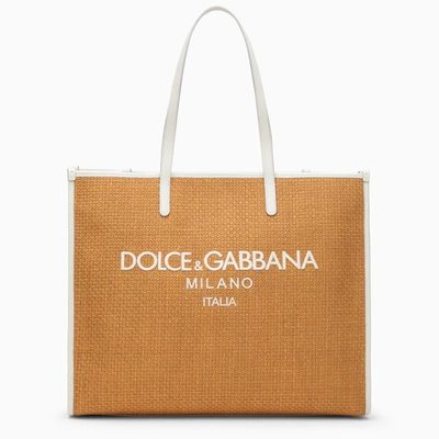 Dolce & Gabbana Large Honey-coloured Shopping Bag With Logo In Orange
