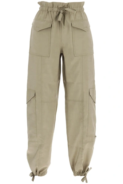 Ganni Light Slub High Waist Pocket Pants In Green