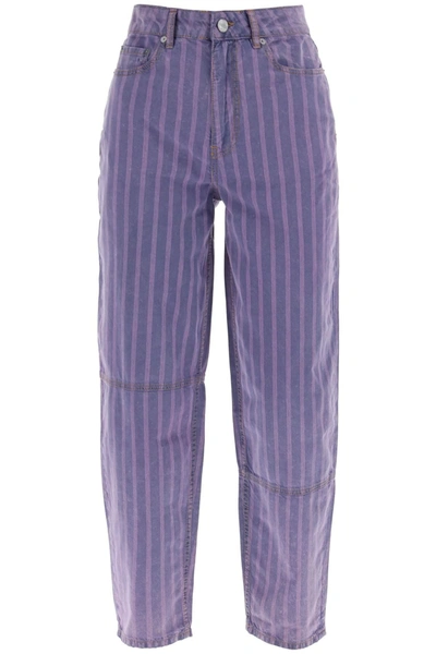 Ganni Striped Light Cotton Denim Jeans In Purple