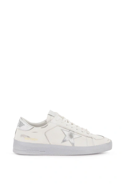 Golden Goose Stardan Sneakers With Silver Metallic Leather Star And Heel Tab In White