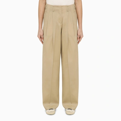 Golden Goose Wide Sand-coloured Wool Trousers In Grey