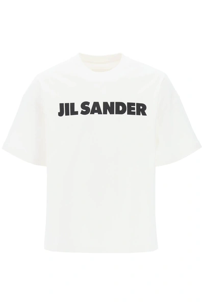Jil Sander Mens Porcelain Logo-print Boxy-fit Organic-cotton T-shirt