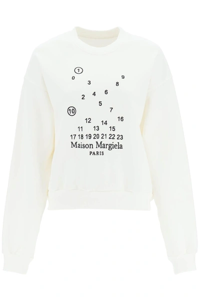 Maison Margiela Logo Printed Crewneck Sweatshirt In White