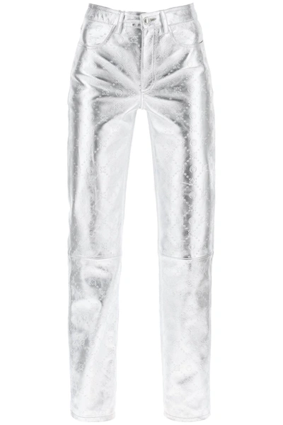 Marine Serre Moonogram Pants In Laminated Leather In Silver