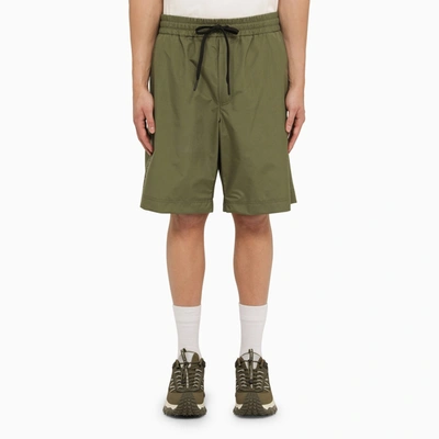 MONCLER MONCLER GRENOBLE MILITARY GREEN BERMUDA SHORTS WITH LOGO PATCH