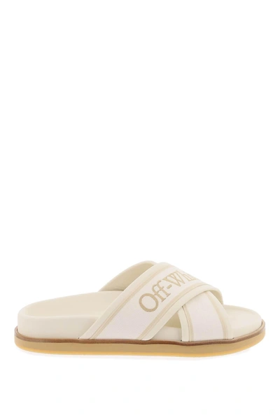 Off-white Embroidered Logo Slides In Neutrals