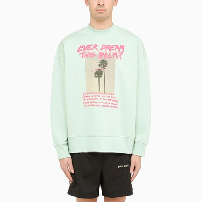 PALM ANGELS PALM ANGELS MINT GREEN COTTON CREWNECK SWEATSHIRT WITH PRINT