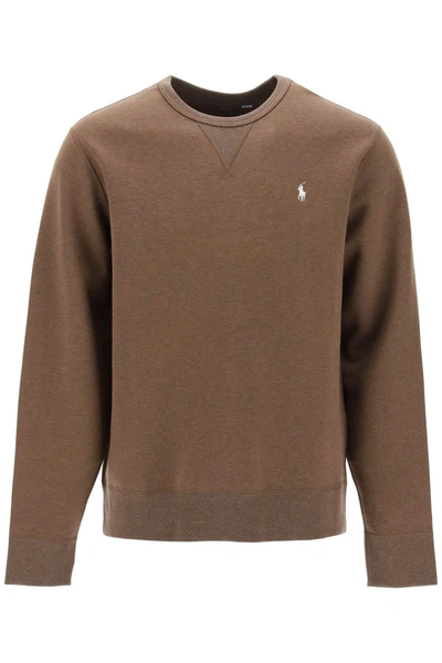 Polo Ralph Lauren Crew Neck Sweatshirt In Jersey In Brown