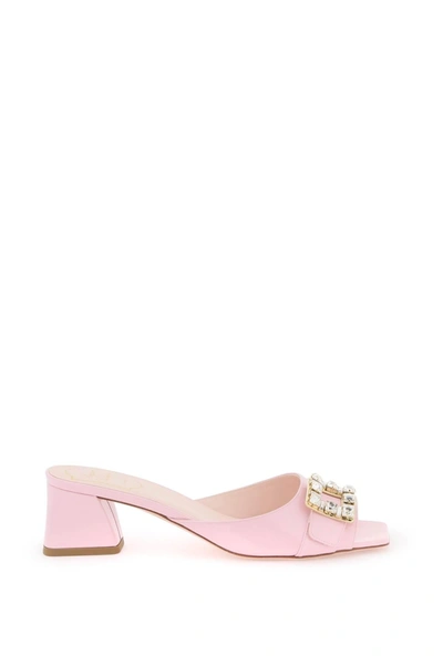 Roger Vivier Pink Patent Leather Strass Buckle Sandals For Women