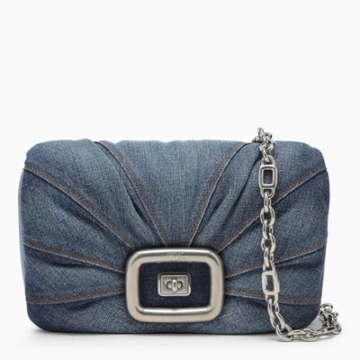 Roger Vivier Blue Denim Ruched Shoulder Handbag With Chain Strap For Women