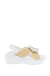 Roger Vivier Raffia Viv' Run Light Sandals With Rhinestone Buckle