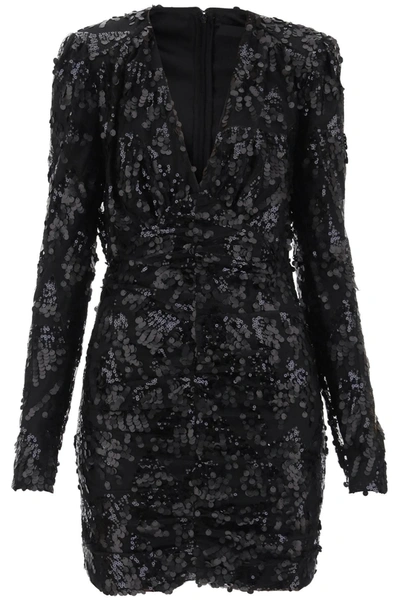 Rotate Birger Christensen Sequined Tulle Mini Wrap Dress In Black
